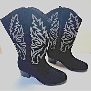 Torrid Cowboy Boot Women's Size 9.5 Black Zip Heel Faux Leather Round Toe NWB